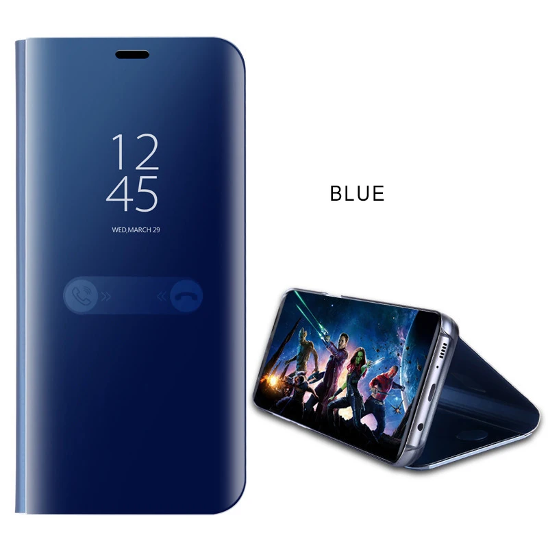 Роскошный кожаный флип-чехол с подставкой для S10E S9 S8 S10 Plus прозрачный зеркальный