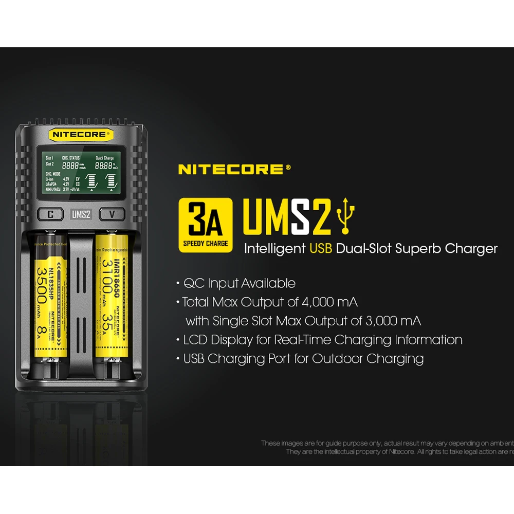 Умное зарядное устройство NITECOR UMS2 C4 VC4 с ЖК-дисплеем для аккумуляторов