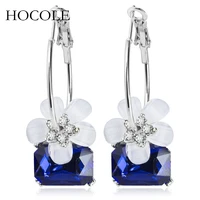 2018 luxury exaggerated blue crystal cherry blossoms drop earrings for women wedding statement jewelry boucle doreille femme