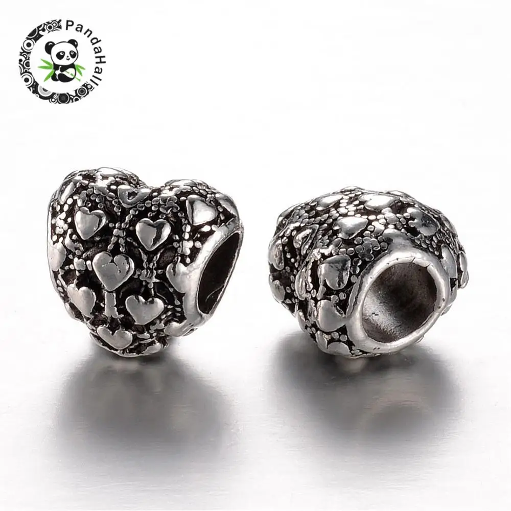 

Alloy European Beads, Large Hole Beads, Heart, Antique Silver Color, 11x11.5x9mm, Hole: 5mm