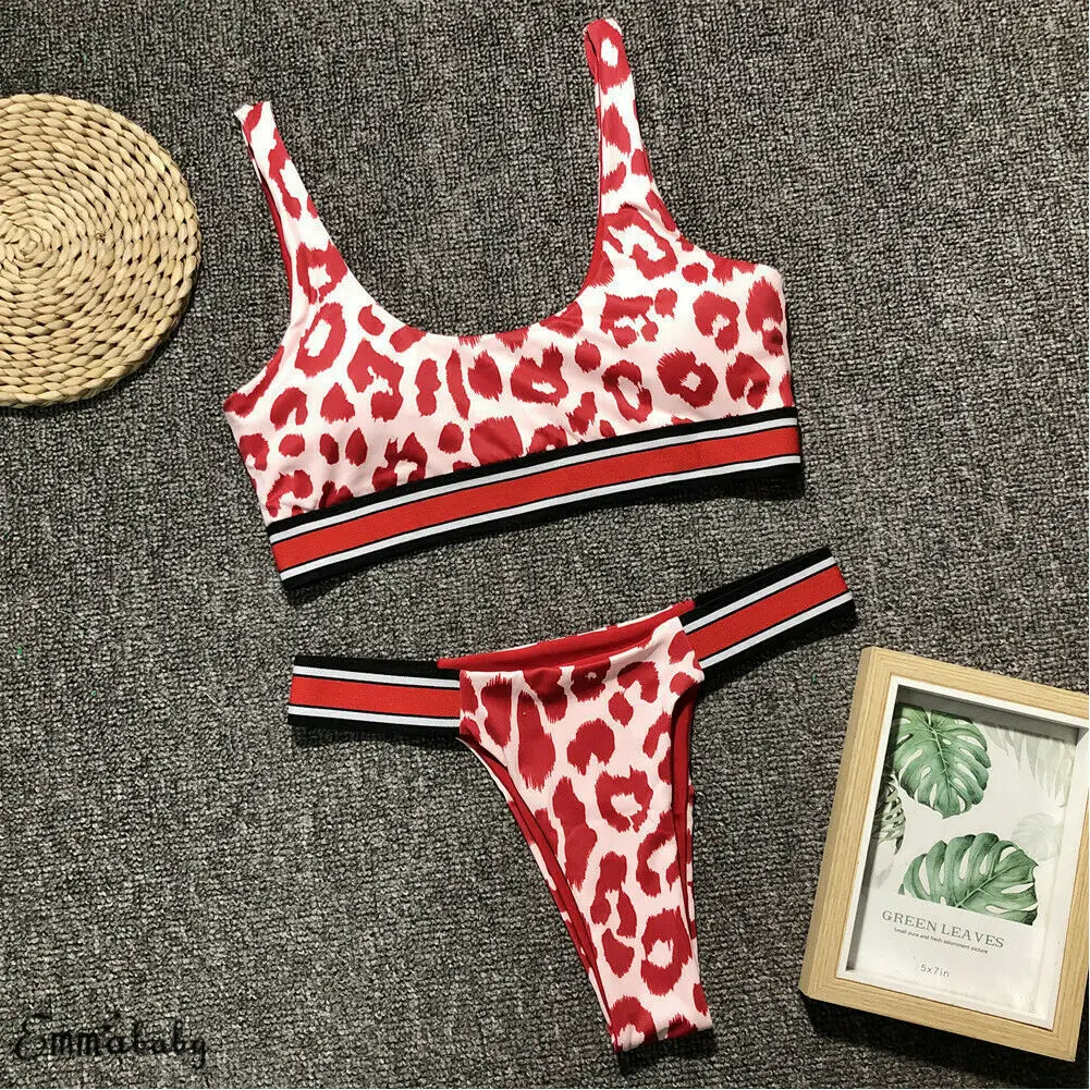 Sexy Women Two Piece Bikini snakeskin leopard Thong Underwear Padded Push Up Tankini Swimsuit Bathing Suit Beach Bra Swimwear | Спорт и