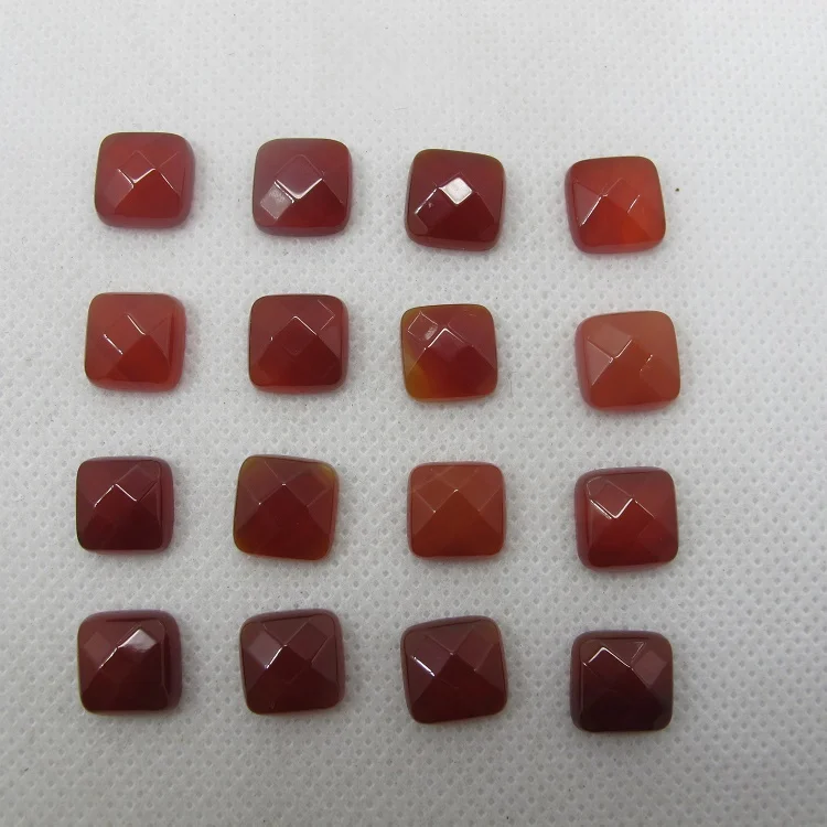 

Natural Red Carnelian Agate 10mm Faceted Square Gem stone Jewelry Cabochon Stone Ring Face 5pcs/lot