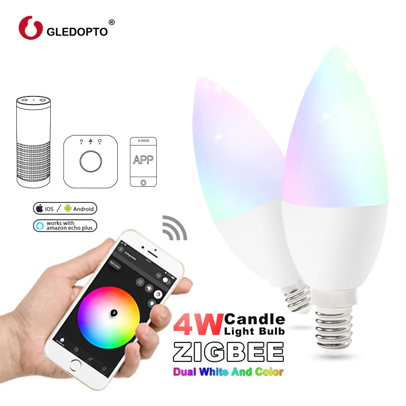 

GLEDOPTO zigbee zll led 4W candle light bulb rgb/rgbw/rgbww/cw smart APP control AC100-240V E12/E14 work with amazon echo plus