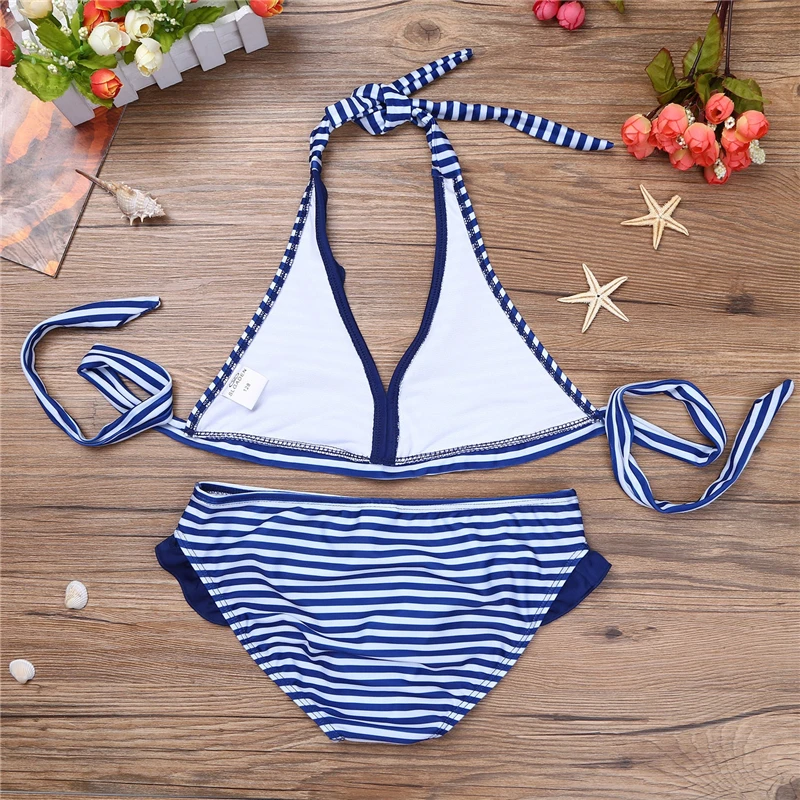 Детский Полосатый Танкини для подростков купальный костюм из двух предметов с