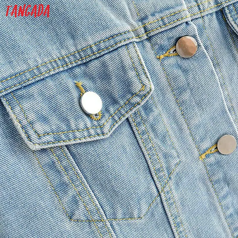 Tangada Мода женские джинсовые куртки с дырками женское синее короткое джинсовое пальто карманная брендовая Дизайнерская одежда FN26