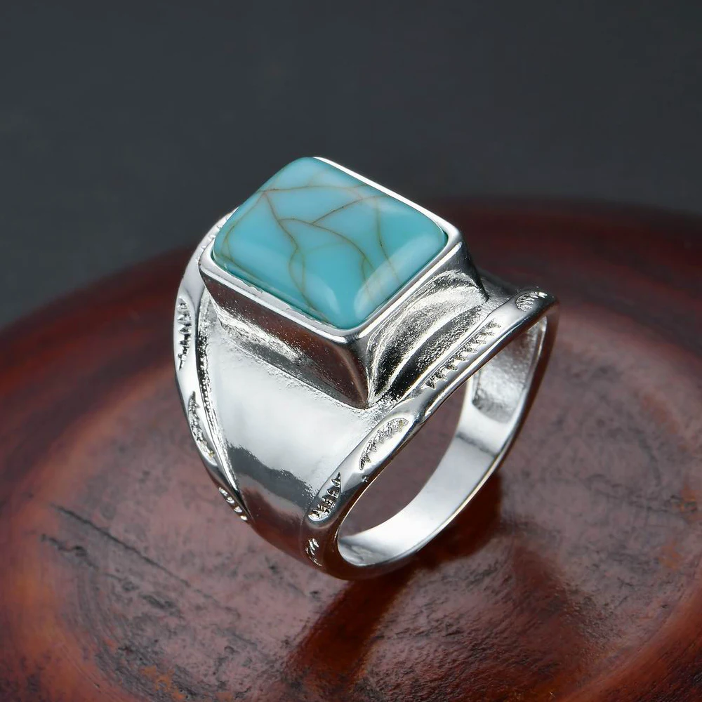 Newest Design Square Green Red Stone Ring Men and Women Silver Plated Vintage Jewelry Male Gift Wedding Rings | Украшения и
