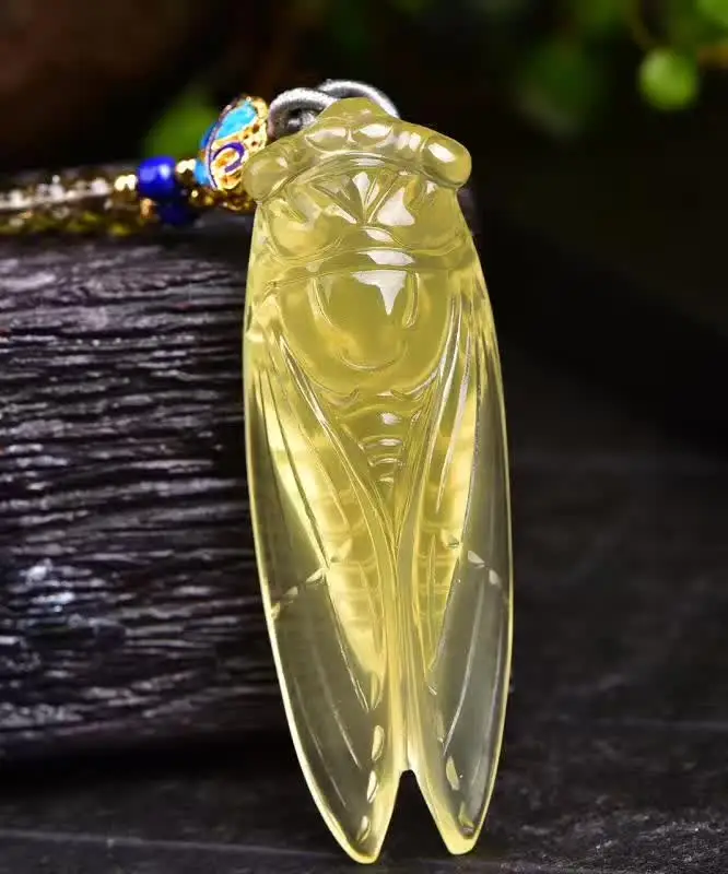 

Natural Citrin e Yellow creastly Cicada Stone Pendants Necklace Lucky Fine Carving Pendants for Women Men Chain Pendan