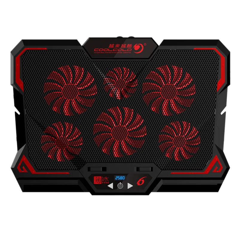 Coolcold игровой ноутбук кулер шесть вентиляторов светодиодный экран два usb-порта 2600 об/мин охлаждающая подставка для ноутбука Подставка для ноутбука 12-17 дюймов для Lapt