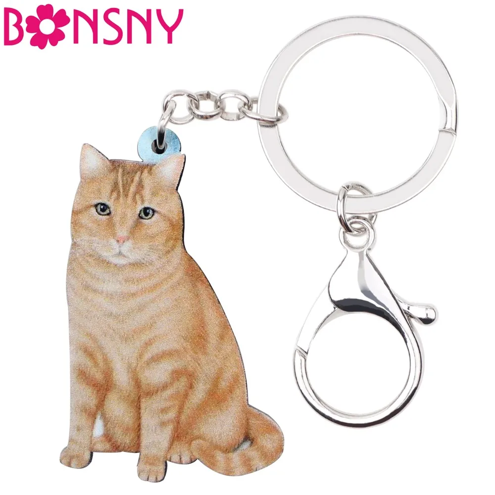 

Bonsny Acrylic Elegant Sitting Orange Cat Key Chains Keychain Rings Jewelry For Women Girls Ladies Handbag Car Bijoux Pets Gift