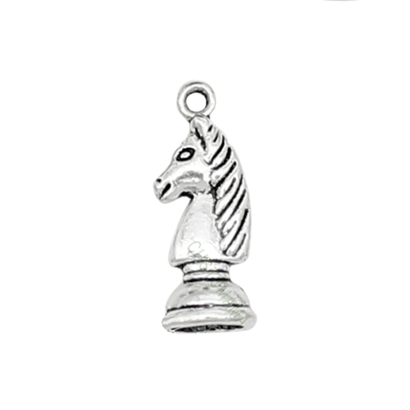50pcs--Chess Piece charms Antique Silver Knight Charm pendants 21x8mm | Charms