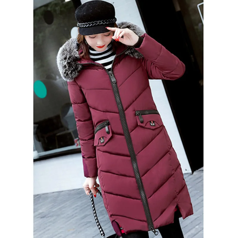 2017 зимнее пальто Для женщин большой меховой воротник с капюшоном хлопковые
