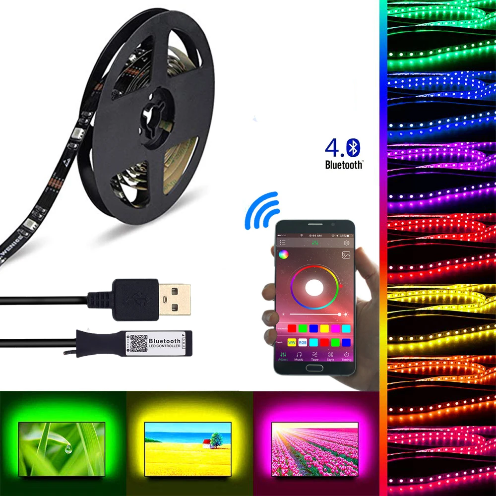 DC 5 В USB Bluetooth светодиодный светильник 5050 rgb лента приложение управление для телевизора подсветка гибкий светодиодный светильник датчик звука музыкальная лента