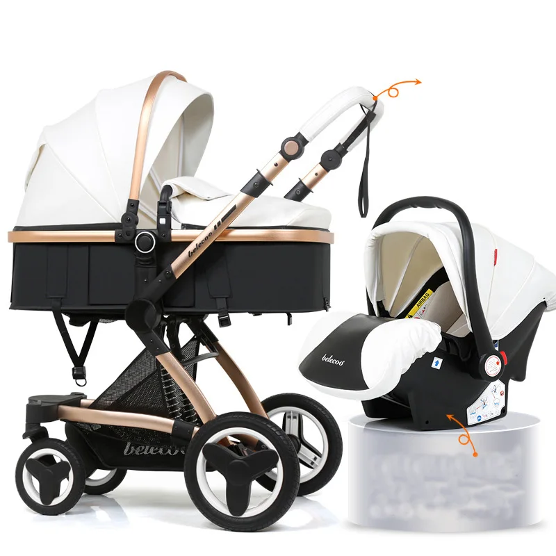with safe seat4 Роскошная детская коляска прогулочная 3 в 1 модная коляска Европейская коляска для лежа и сидения - Цвет: with safe seat4