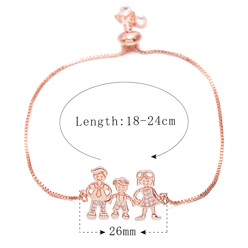 Neovivi Dad Mom Boy Family Charm Bracelets Pave Cubic Zirconia Adjustable Chain Bracelet for Women Men Children Birthday Gifts | Украшения