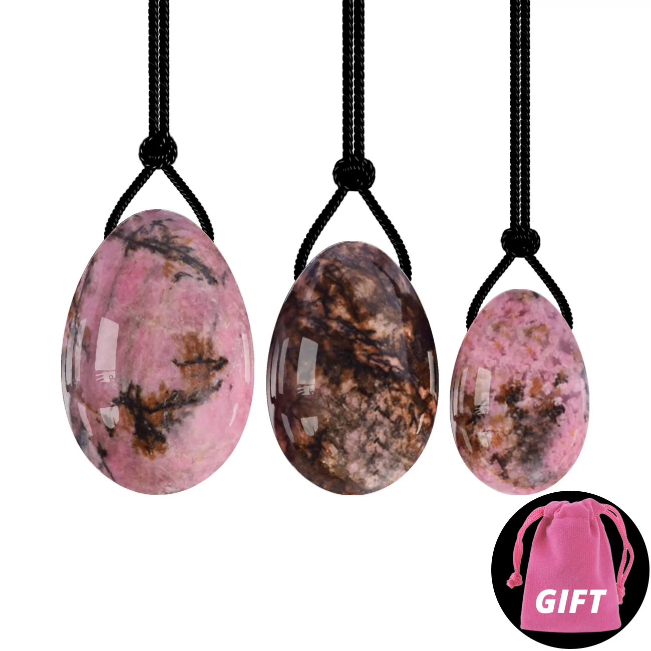 Rhodonite Eggs Дропшиппинг Yoni набор яиц для массажа нефритовых яиц розовый кварц йони-палочка для женщин Кегеля Тренажер вагинальная подтяжка мышц Просверленный массажный камень - Цвет: Rhodonite Eggs