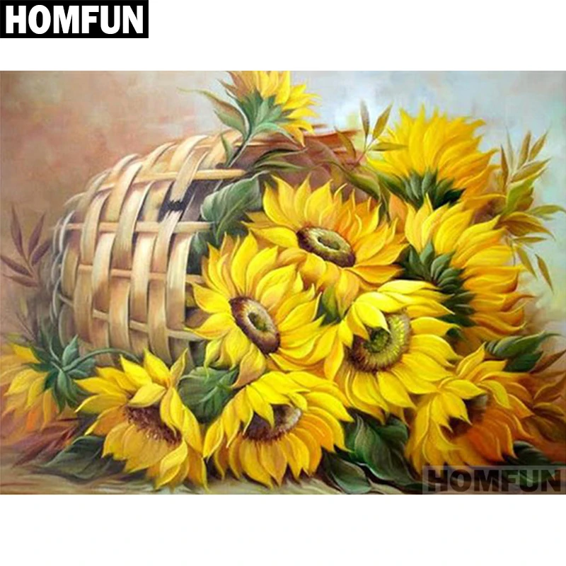 HOMFUN 5D рукоделие Diy Алмазная вышивка крестиком "Подсолнух Корзина" Алмазная вышивка квадратная круглая дрель ремесла A01130