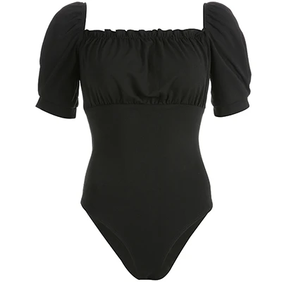 Black Bodysuit Rapwriter сексуальным вырезом на спине и кружевными вставками на платформе и устойчивом каблуке, со шнуровкой и квадратным воротником в стиле "Лолита" Стиль боди Для женщин с коротким Расклешенным рукавом боди с открытой промежностью - Цвет: Black Bodysuit