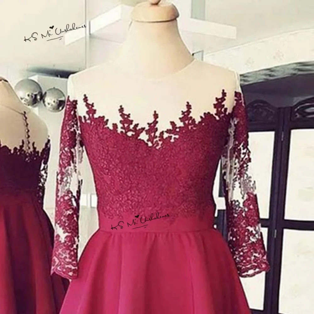 Коктейльное платье Robe de Cocktail бордовое короткое коктейльное с рукавом 3/4