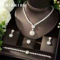 hibride luxury elegant geometric design bridal aaa cubic zirconia 4pcs big wedding jewelry sets for bride women bijoux n 979