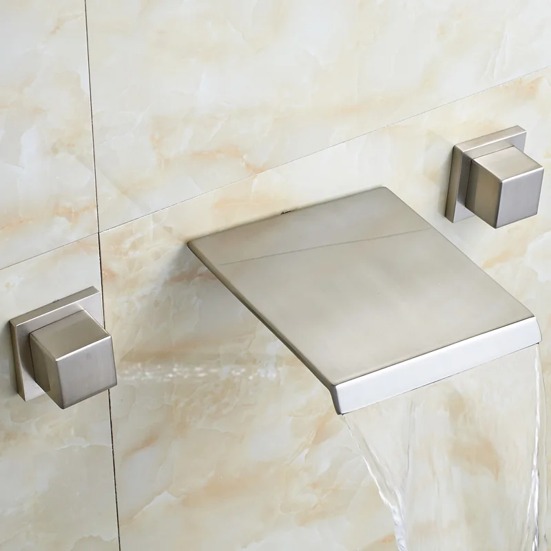 Настенный кран для раковины ванной комнаты с двойной ручкой матовый никелевый