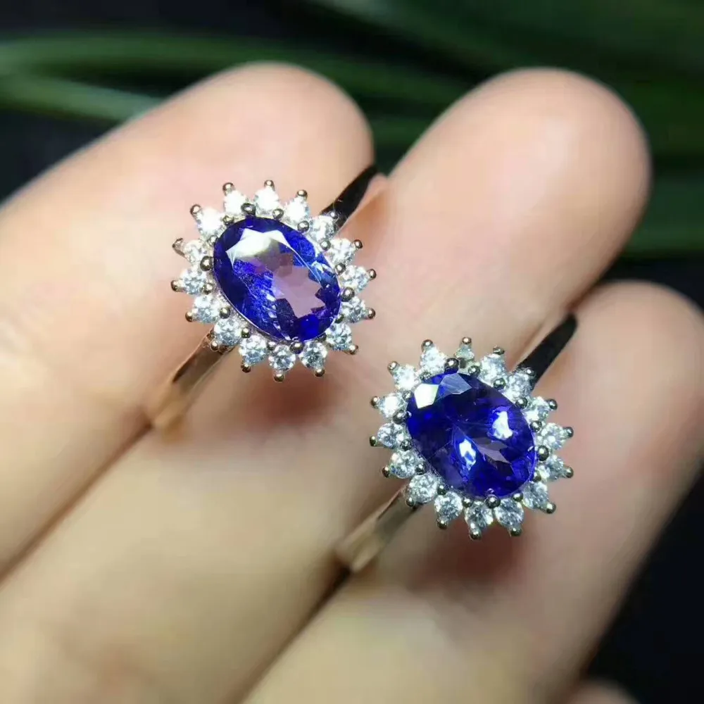 Кольцо женское из серебра 925 пробы с натуральным синим танзанитом|tanzanite stone ring|jewelry