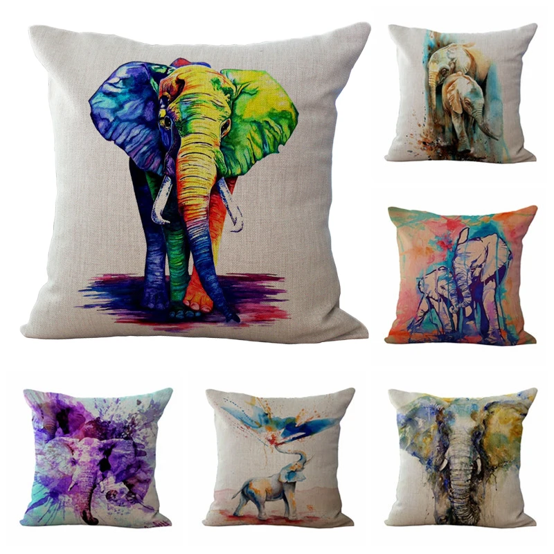 Цветная индийская наволочка с изображением слона из хлопка и льна для стула