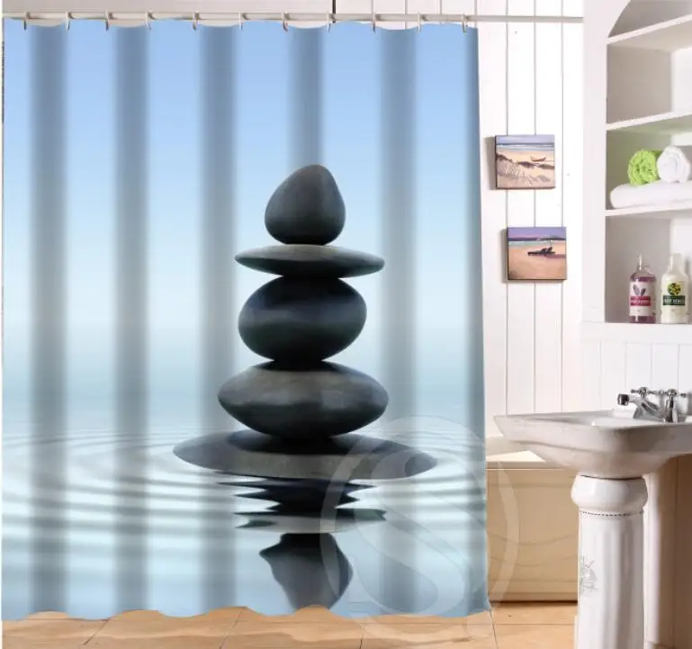 Zen stone Ретро Мультфильм Пользовательские Душ Занавес Ванны Водонепроницаемый