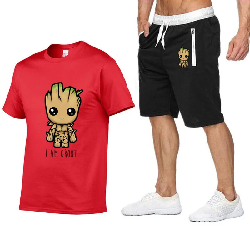 I Am groot мужская футболка + шорты комплекты новый модный спортивный костюм Мужская