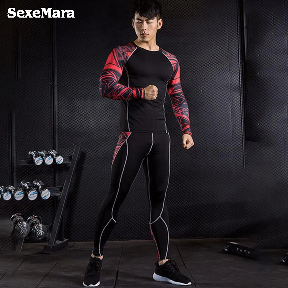 SexeMara, компрессионные мужские спортивные костюмы, быстросохнущие комплекты для бега, одежда, спортивный костюм для бега, тренировок, тренажерного зала, фитнеса, спортивные костюмы, набор для бега
