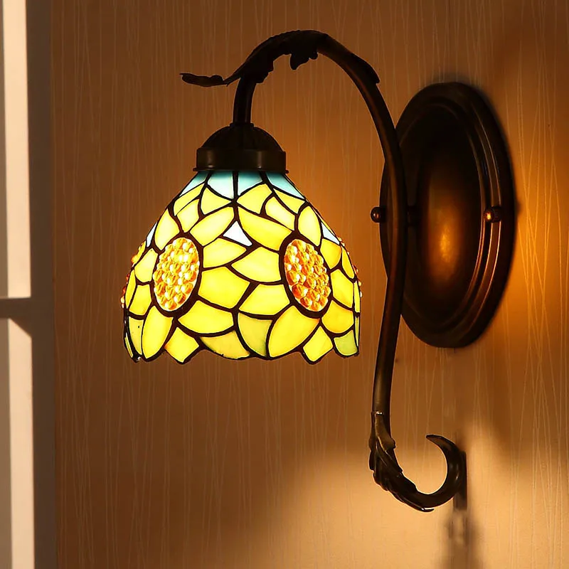 

European pastoral warm sunflower wall lamp mirror lamp bedroom bedside lamp aisle stairs wall lamp