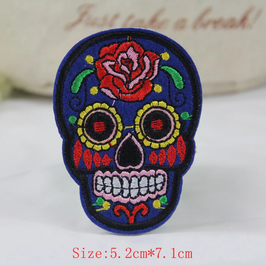 8 шт./партия цветы разного цвета Череп Скелет вышивка железа на заплатках одежда