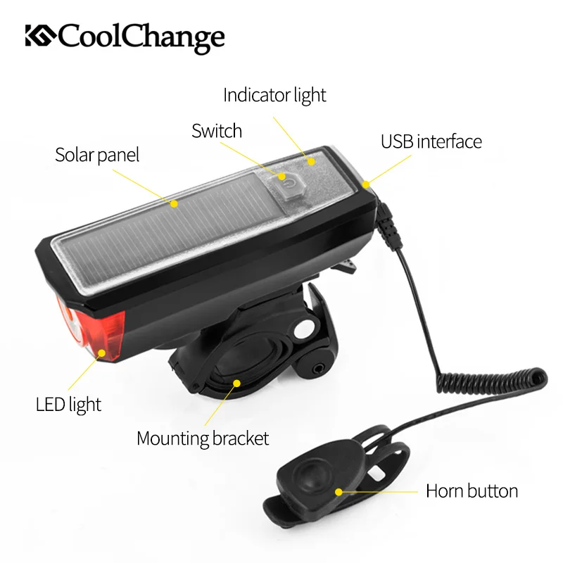 Водонепроницаемый велосипедный светильник CoolChange на солнечной батарее USB
