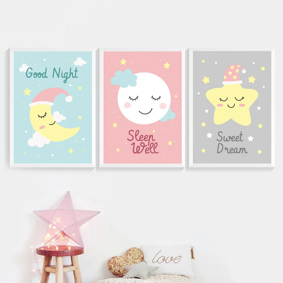 Мультфильм Луна Звезда кролик облако стены искусства холст живопись сон цитаты