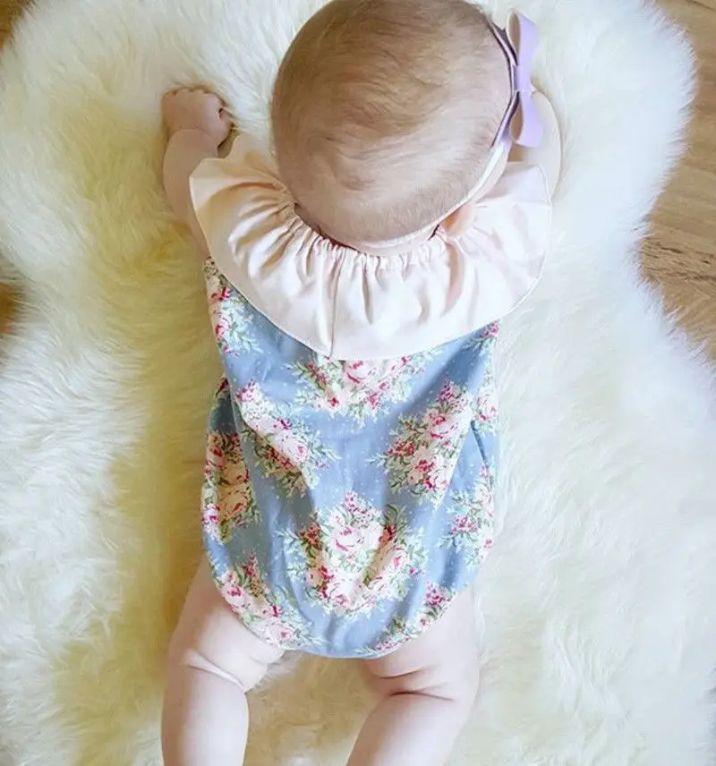 Новинка лета 2018 Одежда для новорожденных девочек с цветочным принтом оборками и
