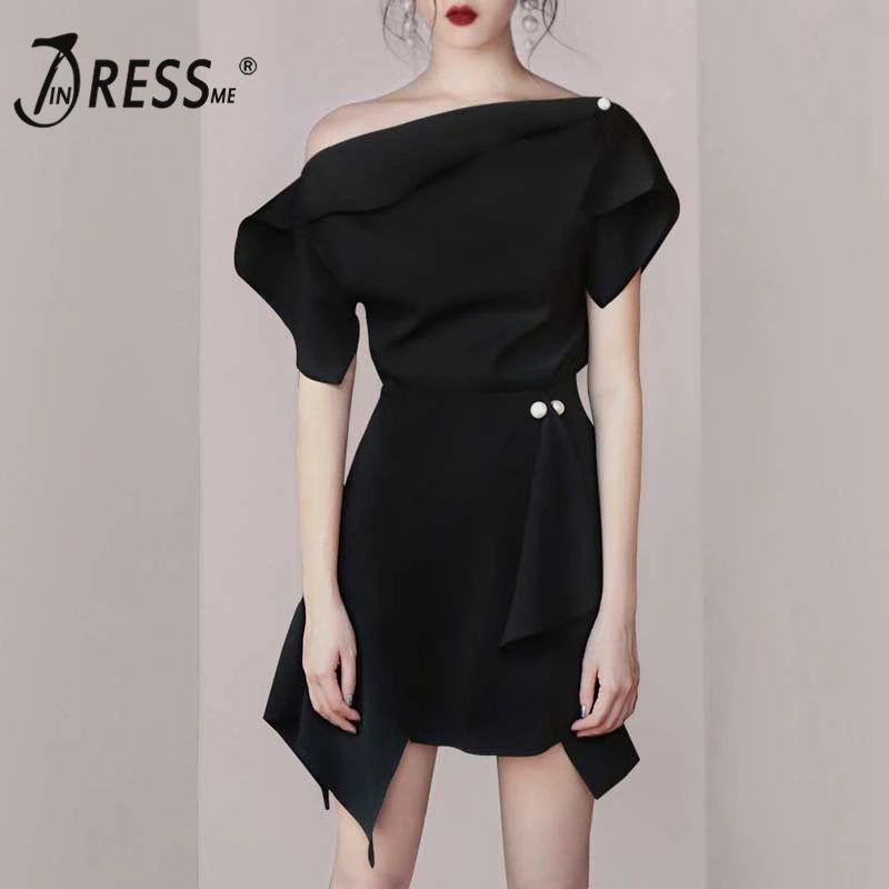 INDRESSME 2019 Новое Женское асимметричное облегающее мини-платье с открытыми плечами