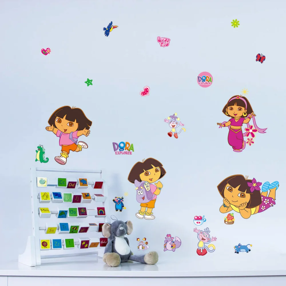 Мультфильм Дора Сапоги Обезьяна наклейки на стену для детей комнаты сад Цветы
