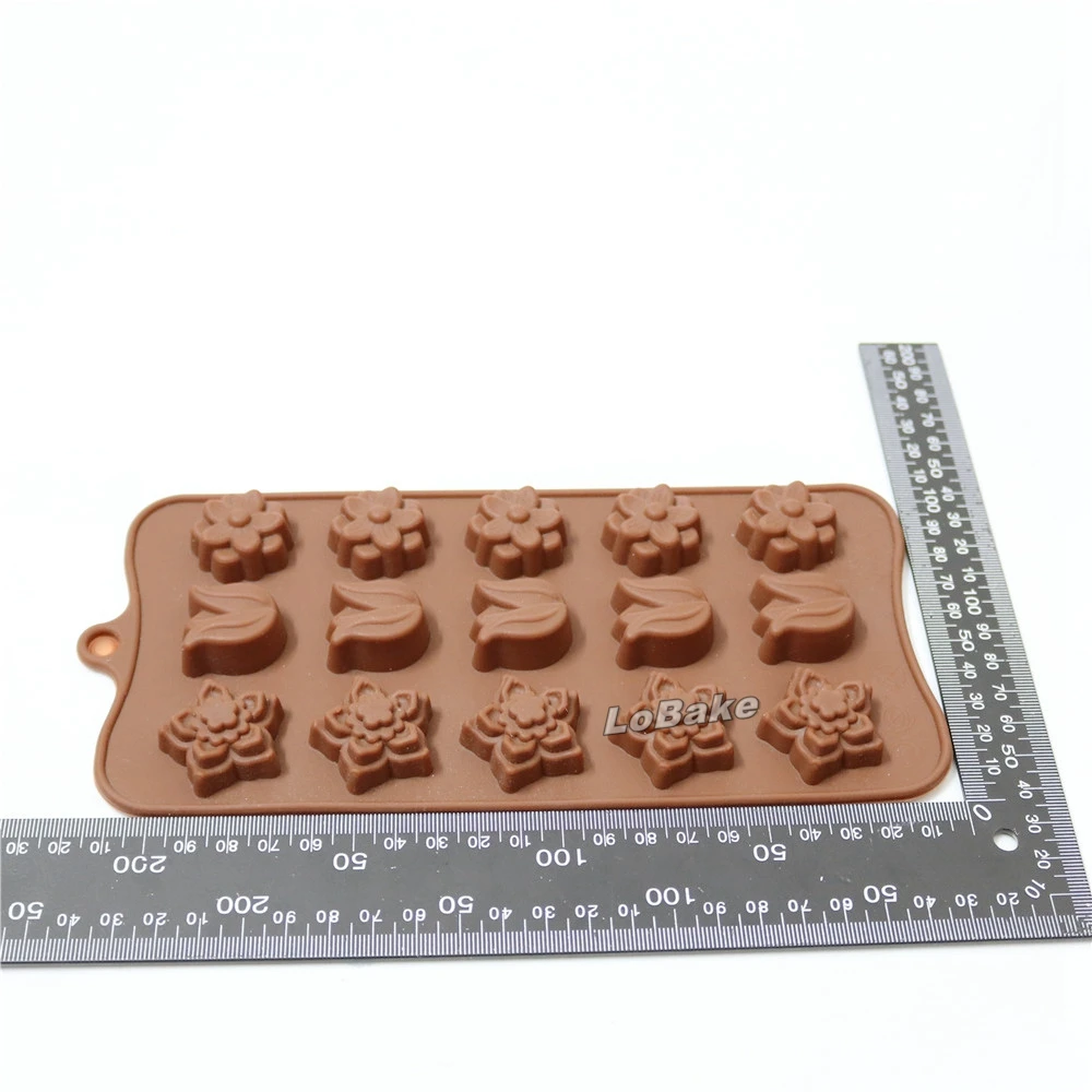 15 cavities 21*10.5cm 3 type of flower tulip shape chocolate mold for DIY cake baking tools |