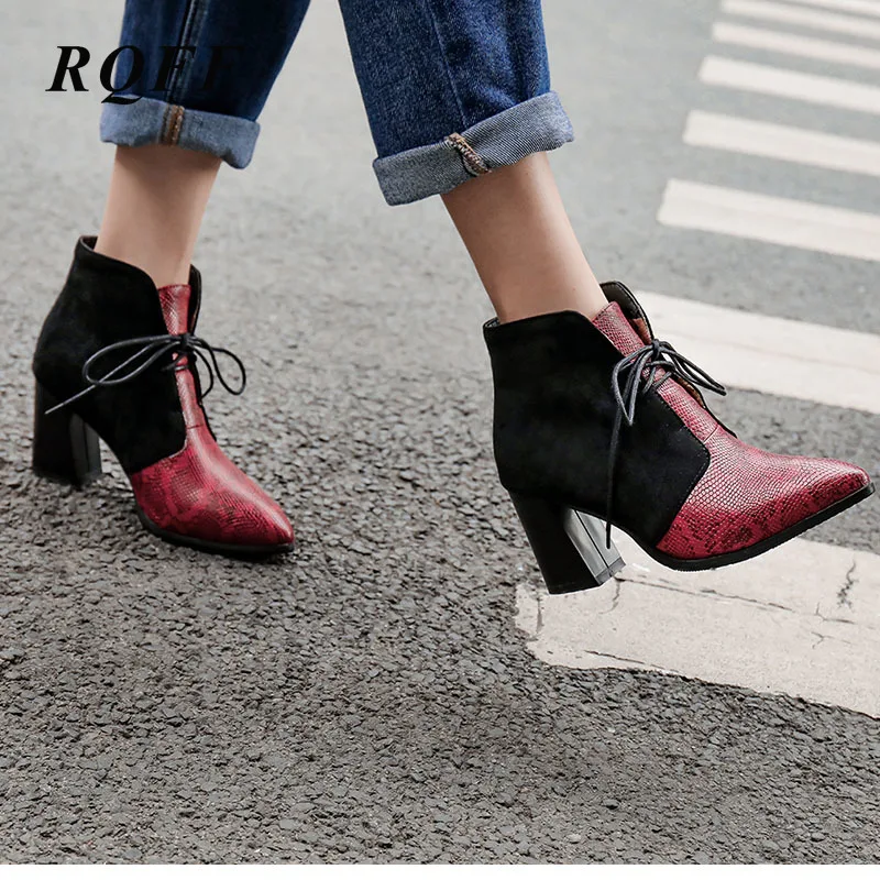 Новые женские ботинки Осень зима 2019 г. Ботильоны на шнуровке Классическая