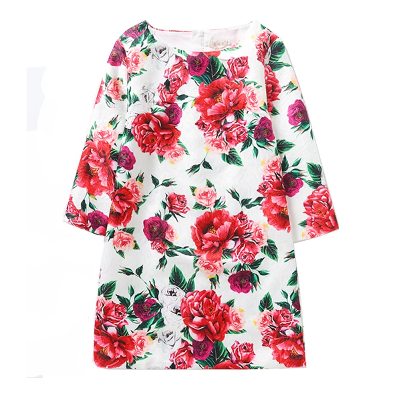 Spring 2019 New Rose Flower Jacquard children short sleeve dress Wholesales Kids Casual Dresses European and American Style | Детская