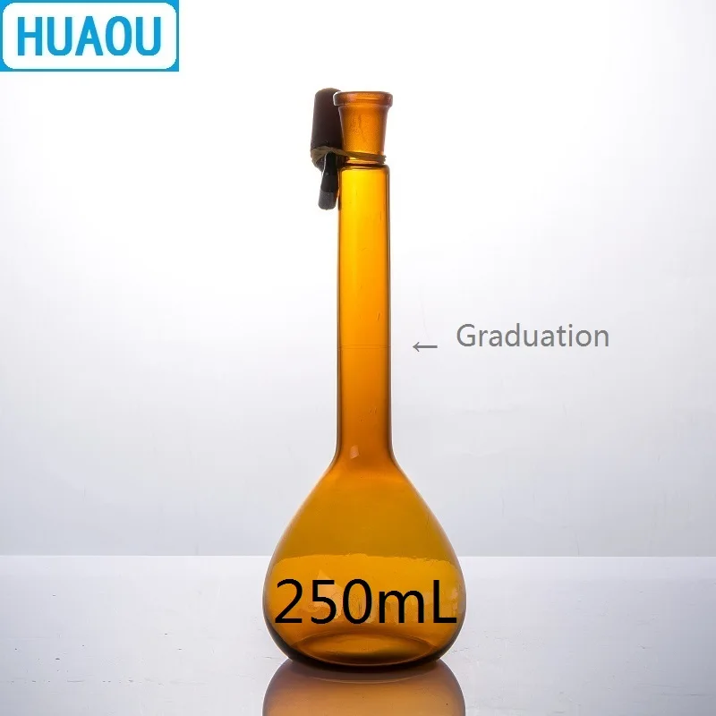 

HUAOU 250mL Volumetric Flask Class A Brown Amber Glass with one Graduation Mark and Glass Stopper Laboratory Chemistry Equipment