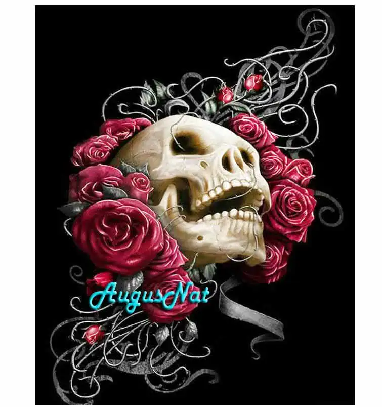 skull diamond painting full square halloween wall art picture diy dotz decal rose flower sticker mosaic drawing | Дом и сад