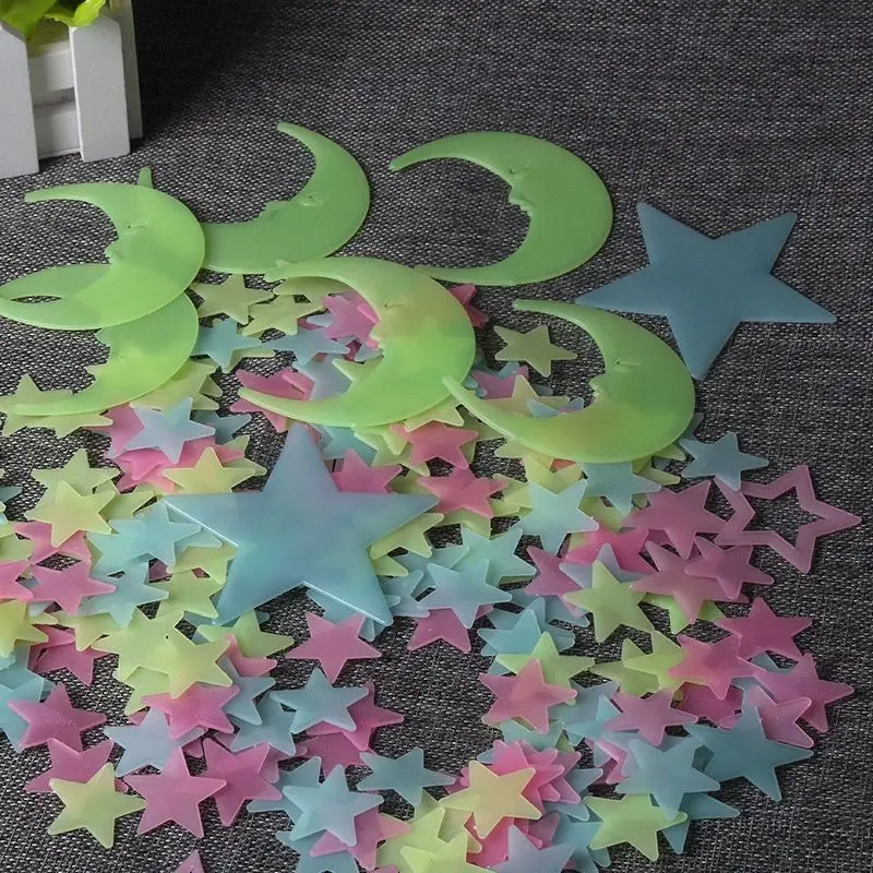 100 шт./компл. DIY 3D Звезды Луна светится в темноте люминесцентный Метеор пластиковые наклейки игрушки для детская спальня