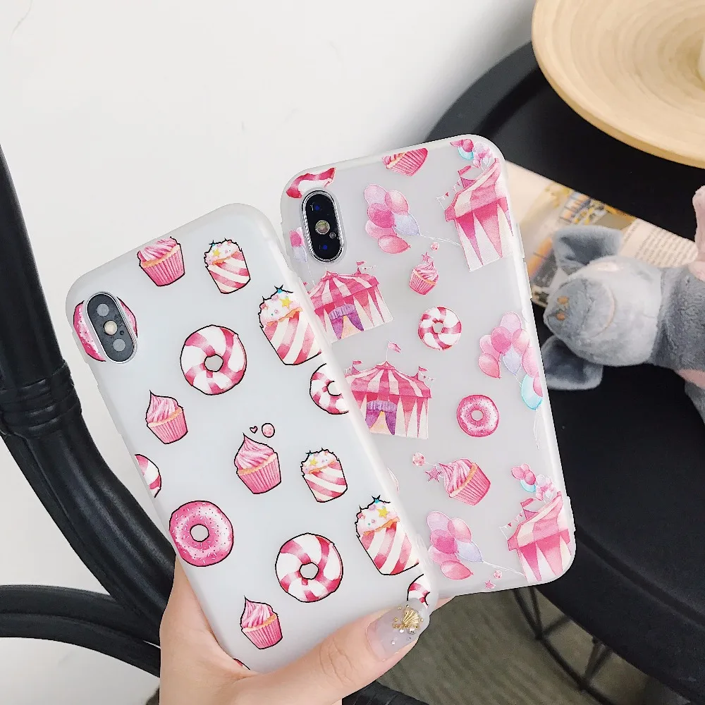 Для iphone 7 плюс 6 S Plus 8 X Розовый Мягкий ТПУ милый мультфильм Ice крем пончик телефон