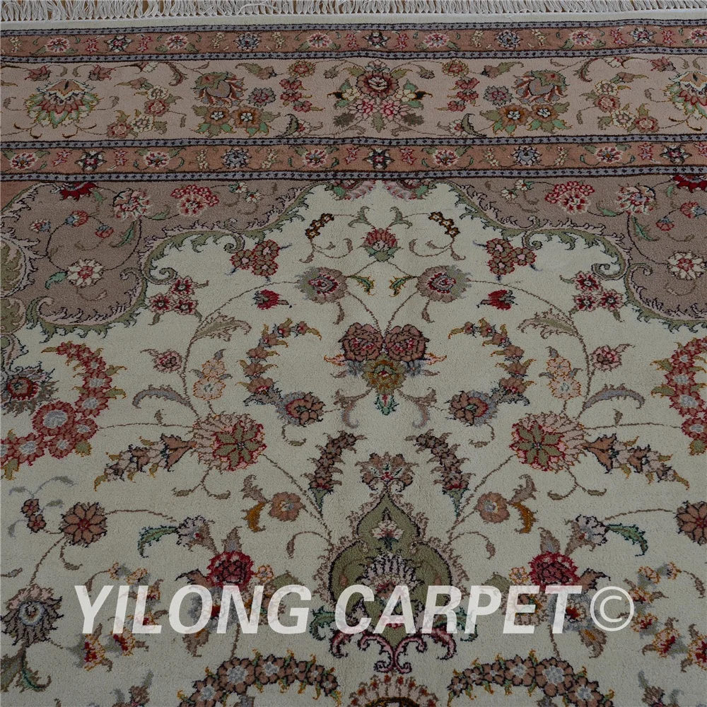 Yilong 8 'x 10' Античный персидский ковер бежевого и розового цветов Искусственный