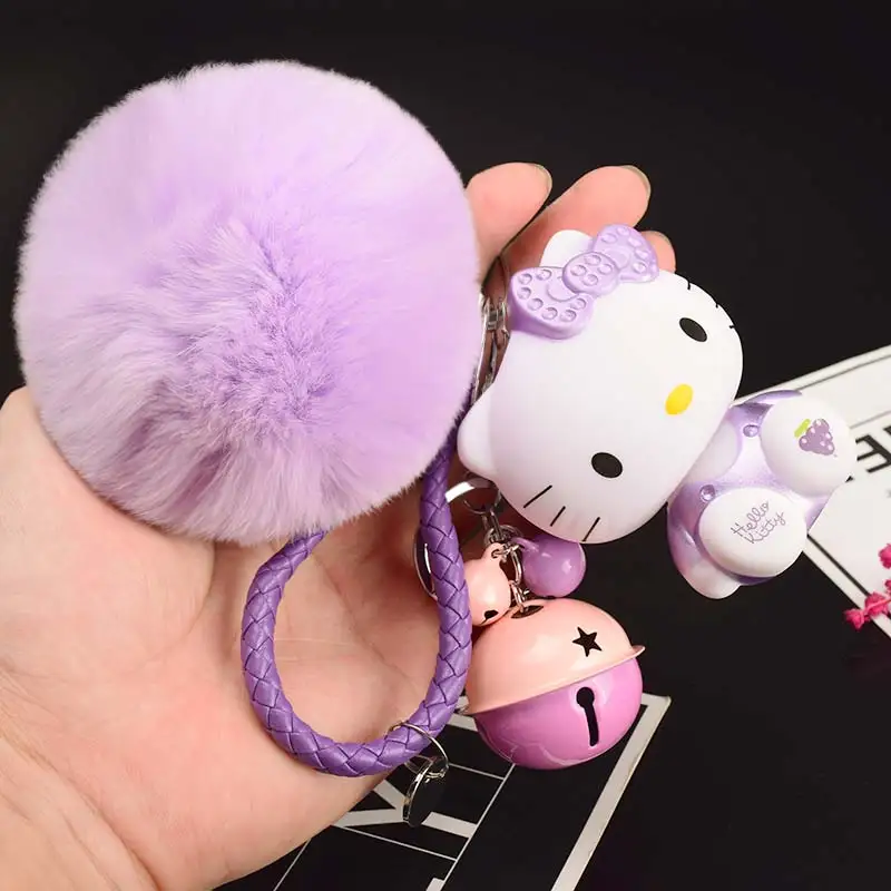 Милый мультфильм рисунок «Hello Kitty» меха кролика мяч помпон Pom подвески-Помпоны ремешок для женщин из металла брелки-цепочки автомобиля сумку очарование D151