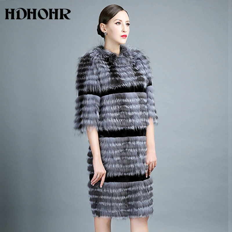 Меховое пальто HDHOHR из серебристой лисы зимние теплые меховые для женщин вязаные