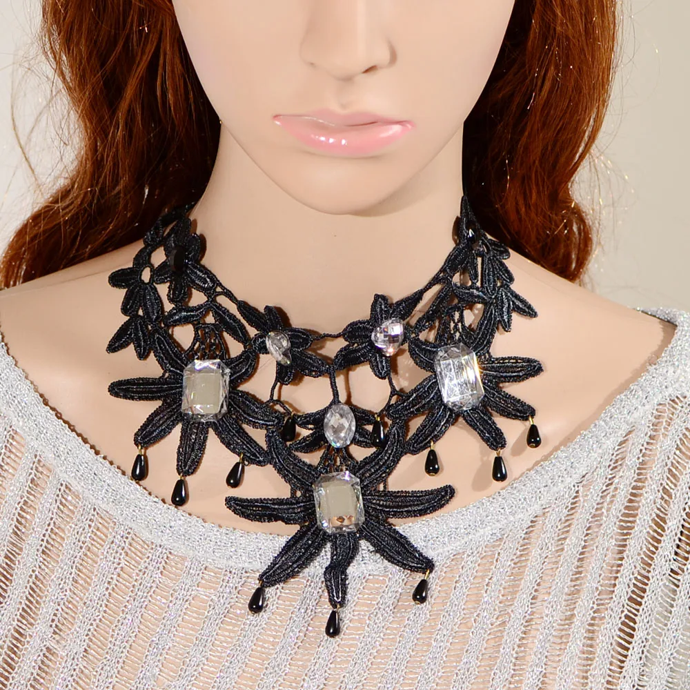 Hot Gentle Delicate Women's Style Crystal Beads Water Drop Chain Bib Pendant Choker Lace Necklace Gift Jewelry | Украшения и