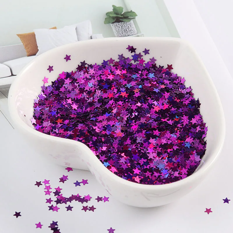 Laser dark purple 10 г/упак. ультратонкий 3 мм в форме звезды блестки для дизайна ногтей PET цвет дизайн ногтей свадебное платье мобильный телефон оболочки искусство аксессуары - Цвет: Laser dark purple