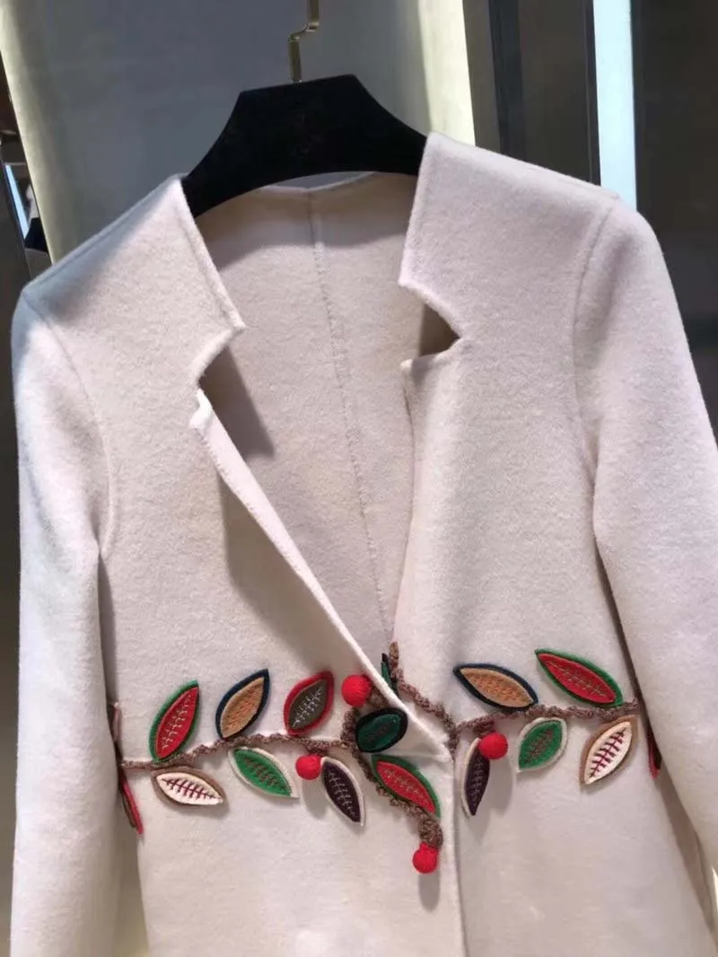 Шерстяное пальто, модное, новое, трехмерная вышивка, ropa mujer invierno vadim, элегантное, темпераментное, длинное, зимнее, Женское пальто