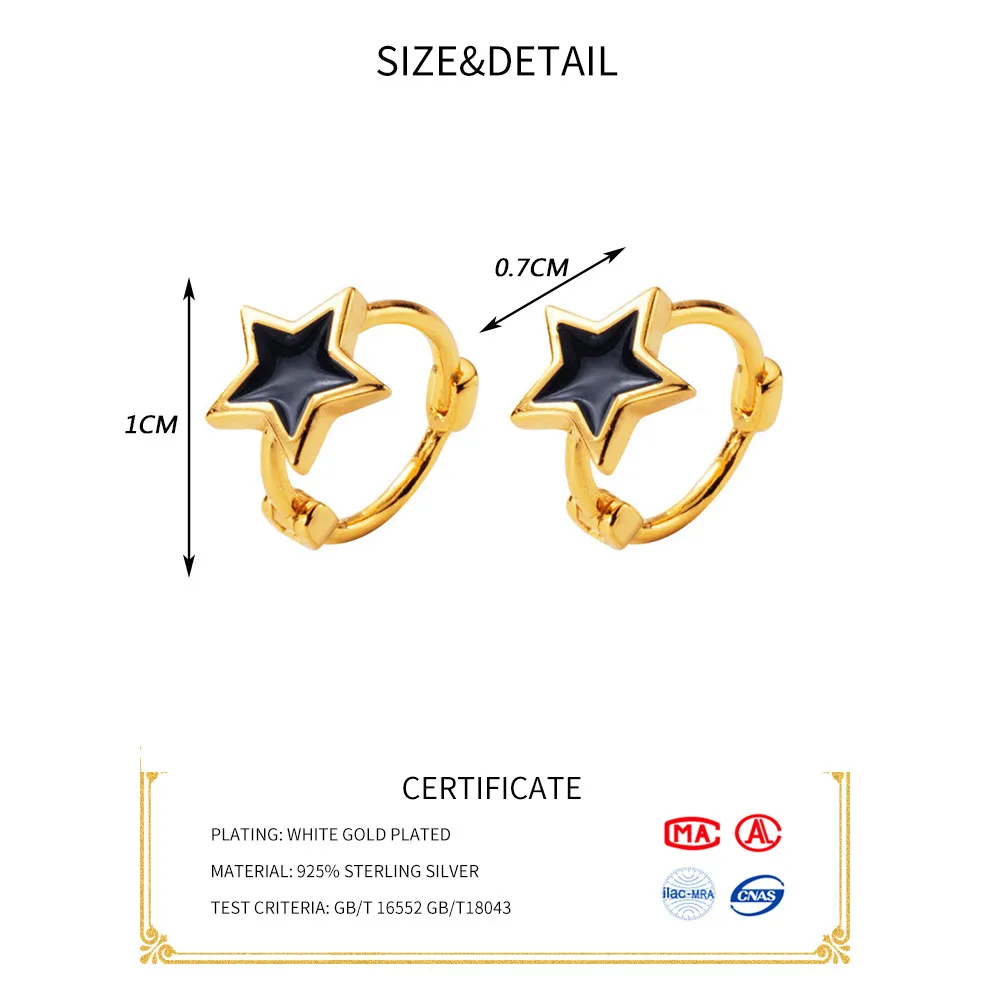 INZATT Real 925 серебро пробы Черный Эмаль обруч со звездочками серьги для модных женщин вечерние минималистичные ювелирные изделия аксессуары